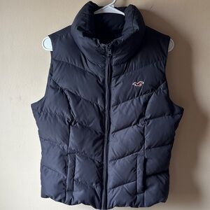 Hollister Charcoal Gray Puffer Vest with Logo Y2K